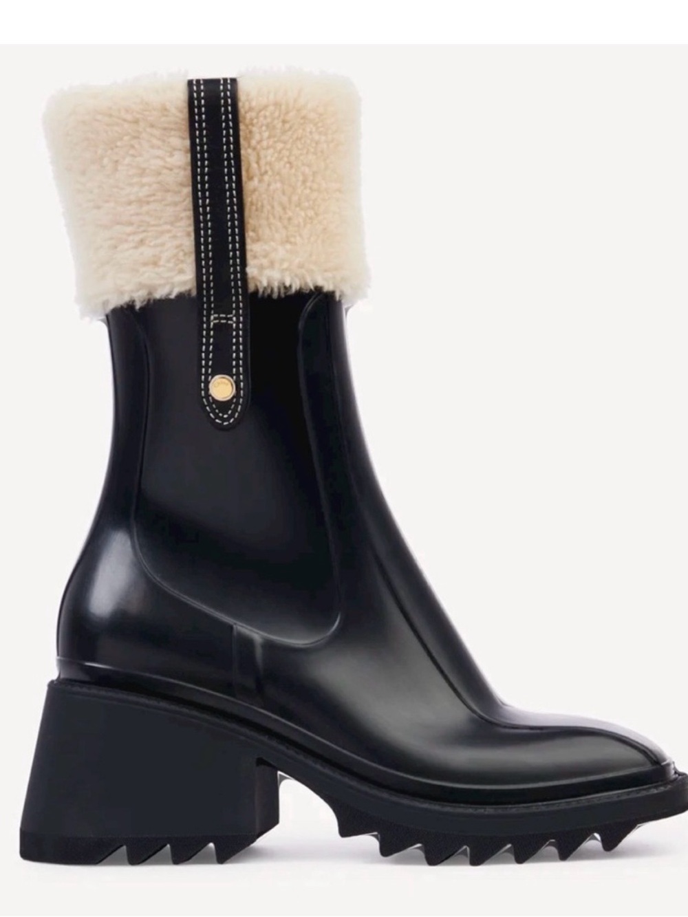 INC International Concepts Black Heeled Rain Boots with Cream Shearling Cuff